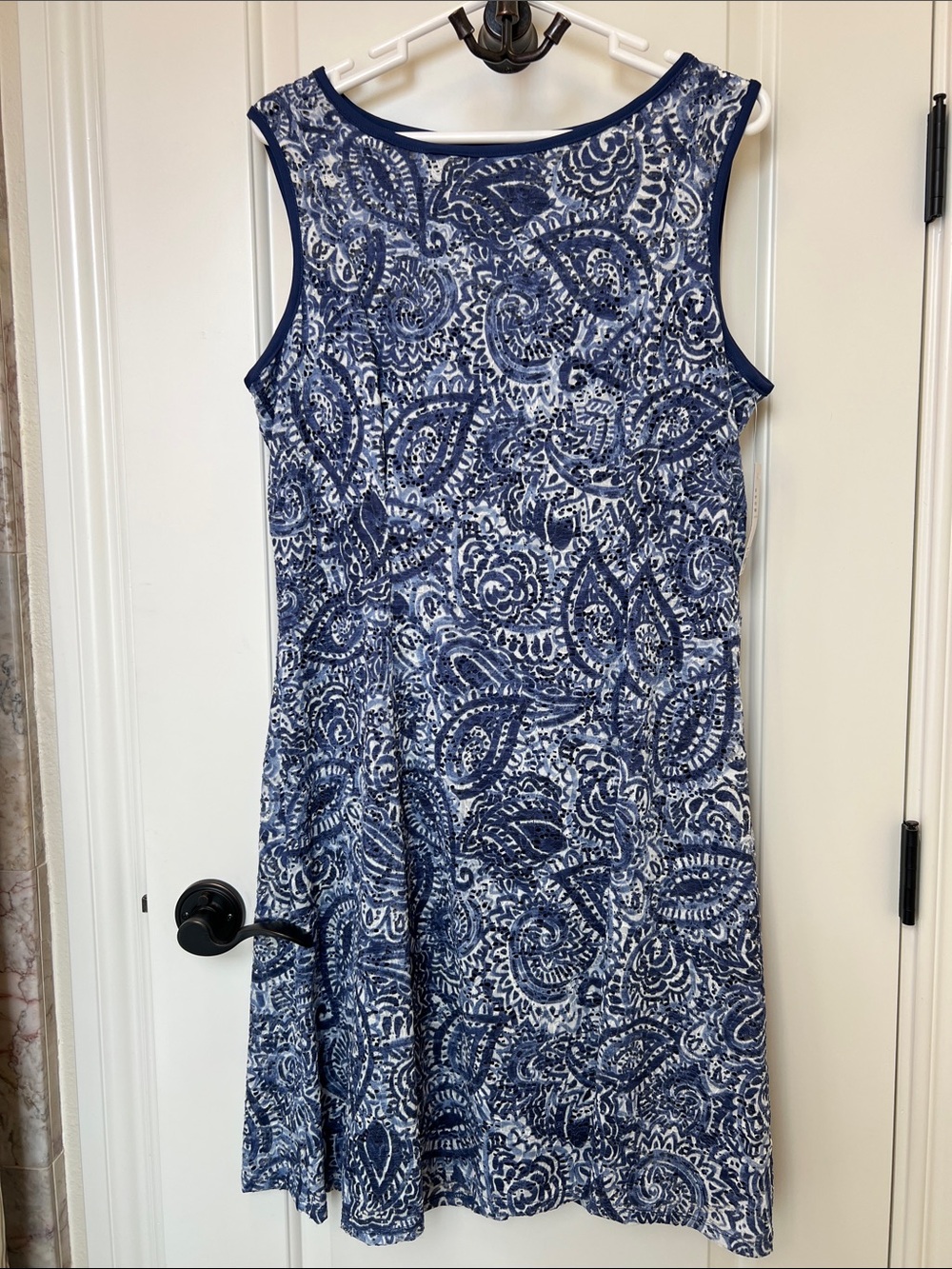 Pretty Navy and White Paisley Libed Lace Sleeveless A-Line Dress NWT